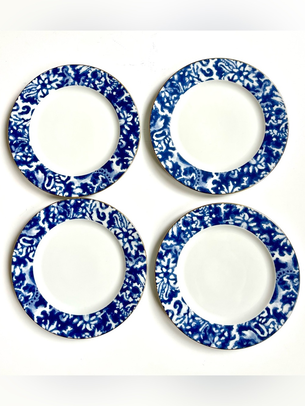 4 Ralph Lauren Round Hill Blue and White Dessert Salad Plates